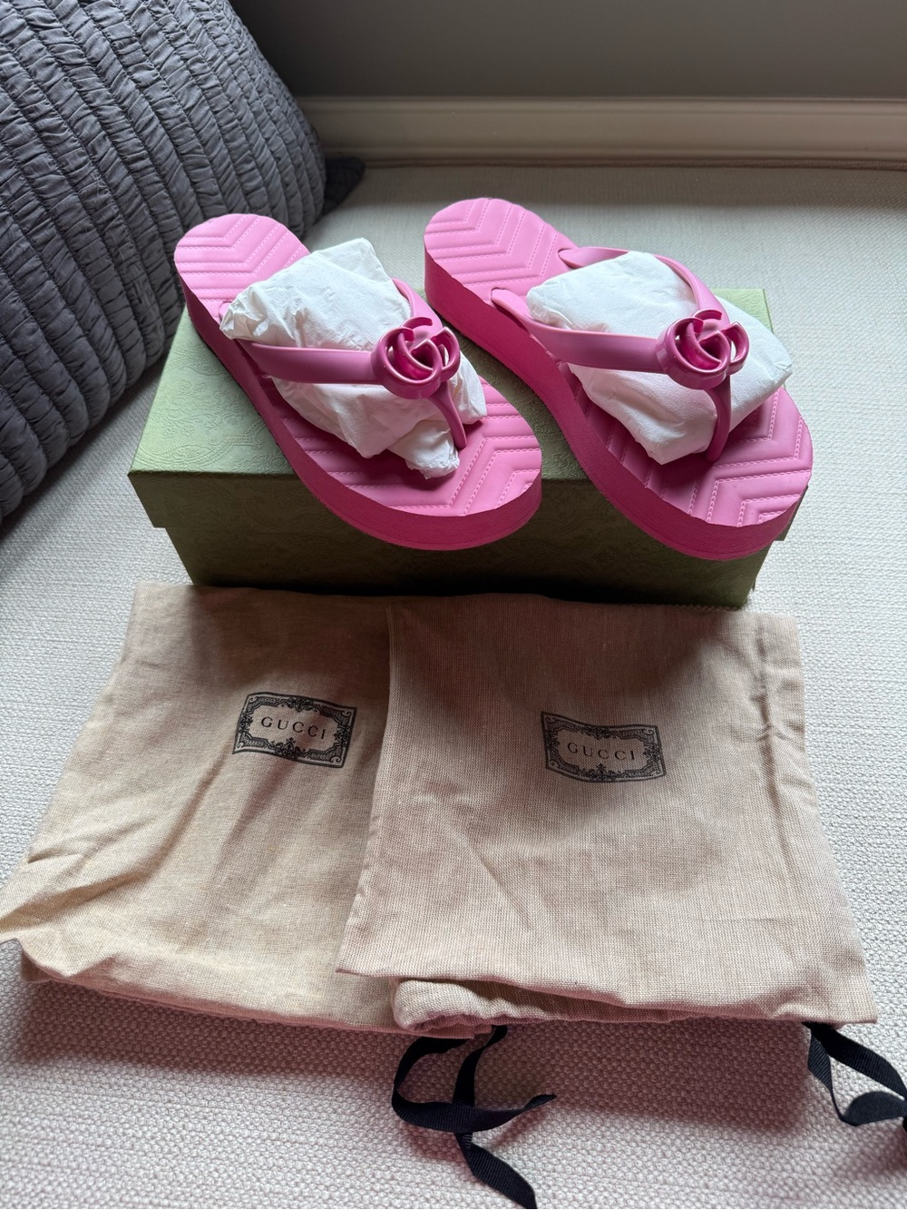 Gucci Double G Hot Pink Rubber Platform Sandals
